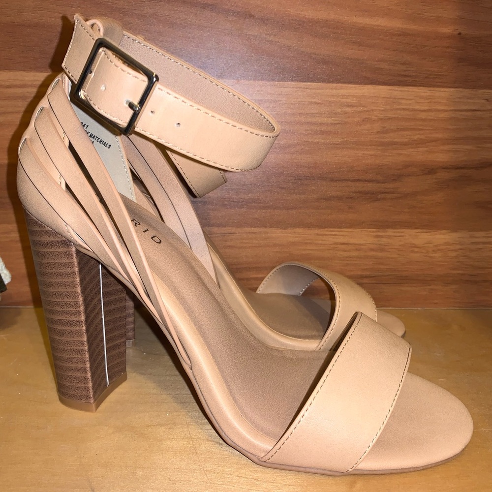 Nude Faux Leather Ankle Strap Block Heel